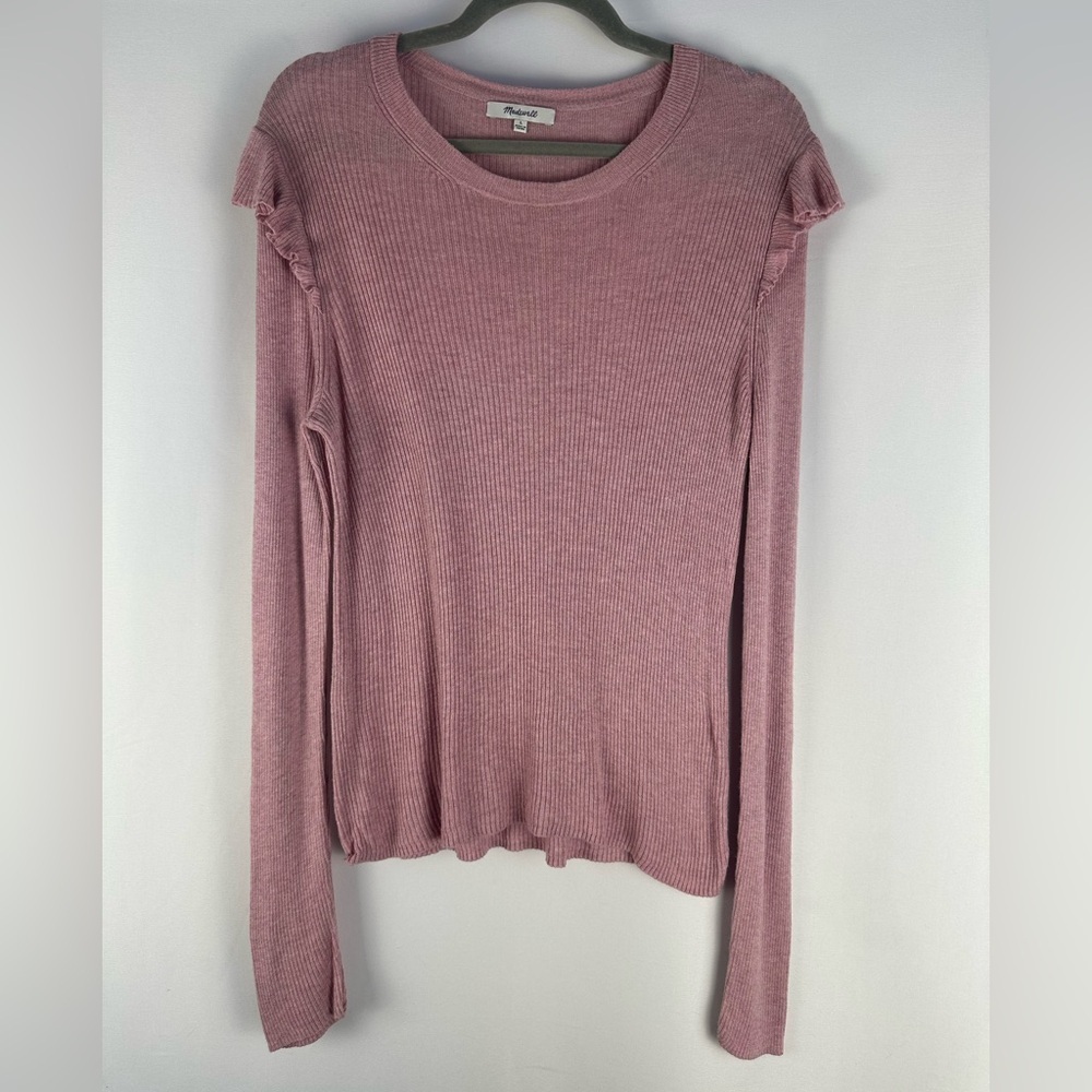 Madewell Pink Ribbed Knit Long Sleeve Shirt Top